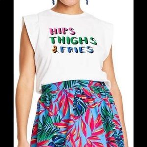 Tabitha Brown for Target Hips Thighs & Fries Graphic White Tank Top T-Shirt.